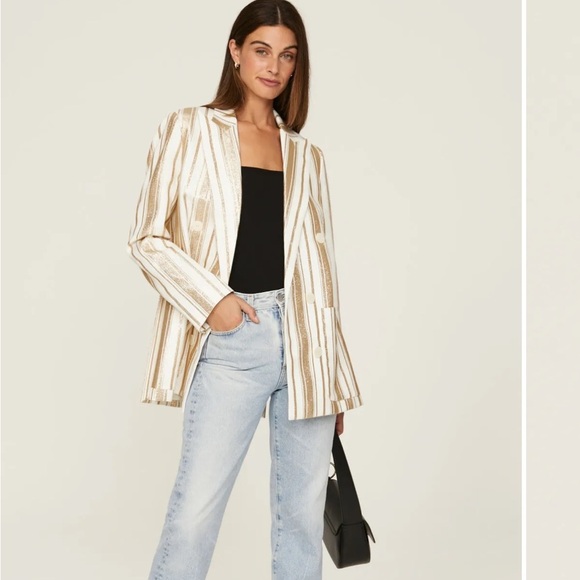 Gently Used 7 for All Mankind Striped Gold and White Women's Blazer Size Small - Picture 4 of 6